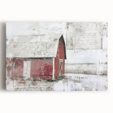 Stretched canvas wall art depicting a vibrant landscape scene with a rustic barn, featuring warm colors and detailed scenery, ideal for farmhouse decor.