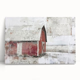 Stretched canvas featuring a vibrant landscape barn scene, showcasing rich green fields and a rustic red barn under a blue sky, ideal for farmhouse decor.