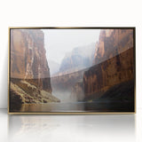 Framed acrylic print of a stunning landscape featuring vibrant canyons, highlighted with gold accents, ideal for modern home decor and art enthusiasts.