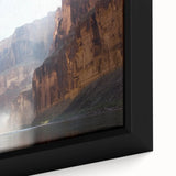 Framed canvas artwork showcasing a vibrant landscape of canyons with rich colors and intricate details, perfect for enhancing home decor and creating an outdoor ambiance.
