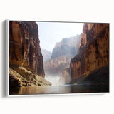 Framed landscape canvas depicting vibrant canyons in rich earth tones, showcasing stunning natural formations, ideal for enhancing modern home decor.
