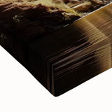 Close-up of a vibrant stretched canvas artwork depicting a stunning landscape of canyons, showcasing rich colors and intricate details, perfect for home decor.