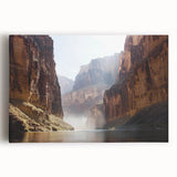 Stretched canvas artwork depicting a breathtaking landscape of canyons, showcasing rich earthy tones and intricate details, perfect for enhancing home decor.