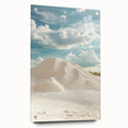 Acrylic landscape artwork depicting serene sand dunes, presented in a side view with visible mounting pins, showcasing vibrant colors and intricate details. Ideal for modern home decor.