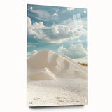 Acrylic landscape artwork depicting serene sand dunes, presented in a side view with visible mounting pins, showcasing vibrant colors and intricate details. Ideal for modern home decor.