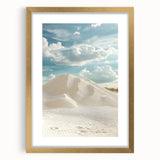 Elegant gold-framed landscape artwork showcasing serene sand dunes under a clear blue sky, perfect for enhancing home decor with natural beauty.