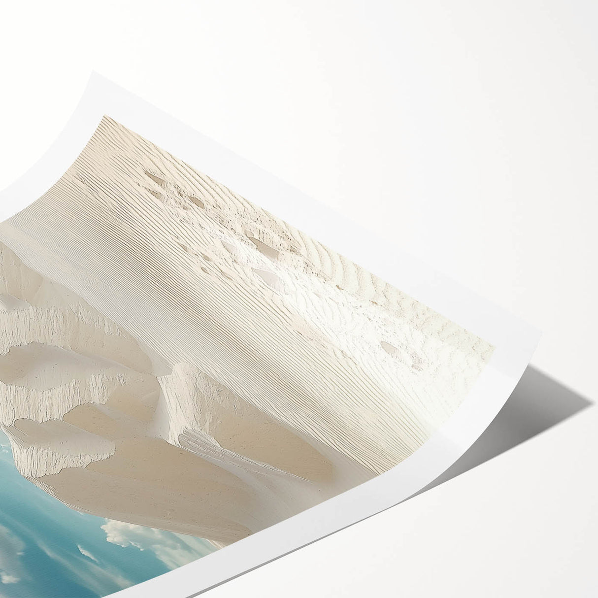 Scenic rolled print of desert sand dunes at sunset, showcasing warm golden hues and intricate textures, ideal for enhancing home decor. Perfect for art lovers.