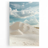 Vibrant stretched canvas artwork showcasing a desert landscape with rolling dunes under a clear blue sky, perfect for enhancing modern home decor.