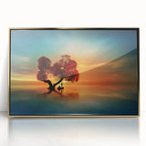 Framed acrylic artwork depicting a serene landscape with golden fields, showcasing vibrant colors and intricate details, ideal for enhancing home decor.