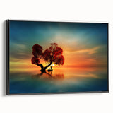 Framed canvas artwork showcasing a vibrant landscape of fields in rich greens and yellows, displayed in a sleek black frame. Ideal for enhancing home decor with a natural theme.