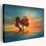 Stretched canvas artwork showcasing a vibrant landscape design with rolling fields and a serene color palette, perfect for modern home decor.