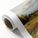 Rolled canvas showcasing a vibrant African landscape design, featuring rich colors and intricate details, securely packaged in a durable cardboard tube for safe transport.