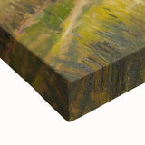 Close-up of a stretched canvas showcasing a vibrant landscape design with intricate details, perfect for home decor or art enthusiasts, highlighting rich colors and textures.