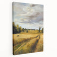 Stretched canvas artwork displaying a vibrant landscape design with rich colors and intricate details, showcased in a side view to highlight its depth and texture. Perfect for home decor enthusiasts seeking nature-inspired art pieces.