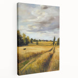 Stretched canvas artwork displaying a vibrant landscape design with rich colors and intricate details, showcased in a side view to highlight its depth and texture. Perfect for home decor enthusiasts seeking nature-inspired art pieces.