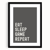 Eat Sleep Game Repeat Typography Art – Gamer Wall Decor