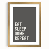 Eat Sleep Game Repeat Typography Art – Gamer Wall Decor
