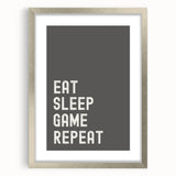 Eat Sleep Game Repeat Typography Art – Gamer Wall Decor