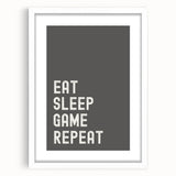 Eat Sleep Game Repeat Typography Art – Gamer Wall Decor