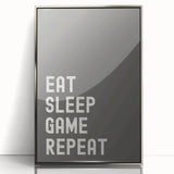 Eat Sleep Game Repeat Typography Art – Gamer Wall Decor