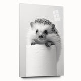 Cute Hedgehog Bathroom Wall Art - Minimalist Black and White Decor