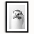 Cute Hedgehog Bathroom Wall Art - Minimalist Black and White Decor