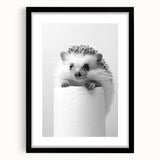 Cute Hedgehog Bathroom Wall Art - Minimalist Black and White Decor