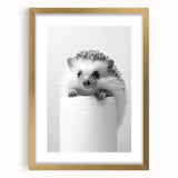 Cute Hedgehog Bathroom Wall Art - Minimalist Black and White Decor