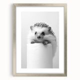 Cute Hedgehog Bathroom Wall Art - Minimalist Black and White Decor