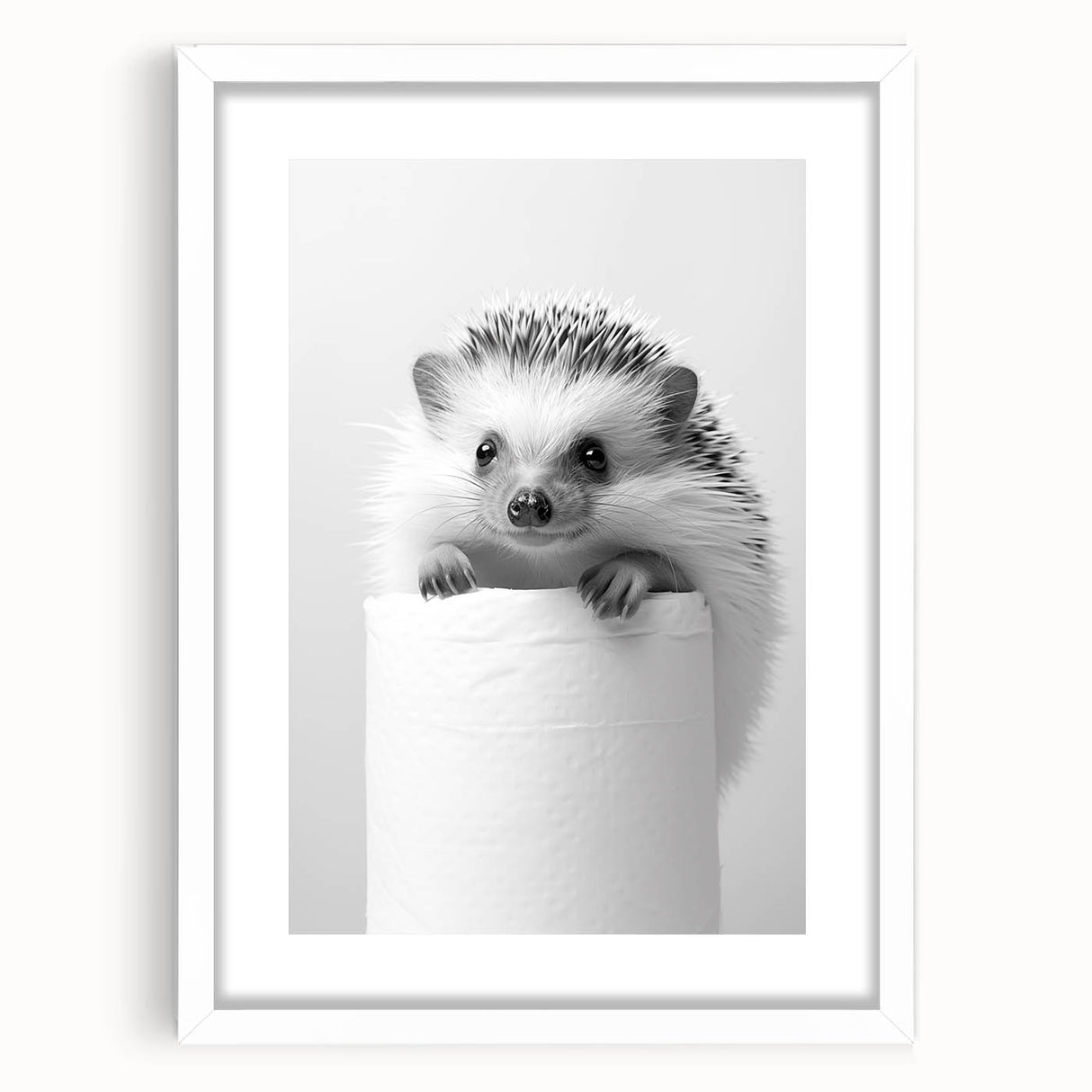 Cute Hedgehog Bathroom Wall Art - Minimalist Black and White Decor