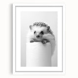 Cute Hedgehog Bathroom Wall Art - Minimalist Black and White Decor
