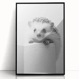 Cute Hedgehog Bathroom Wall Art - Minimalist Black and White Decor