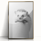 Cute Hedgehog Bathroom Wall Art - Minimalist Black and White Decor