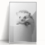 Cute Hedgehog Bathroom Wall Art - Minimalist Black and White Decor