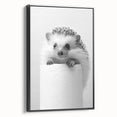 Cute Hedgehog Bathroom Wall Art - Minimalist Black and White Decor