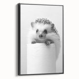 Cute Hedgehog Bathroom Wall Art - Minimalist Black and White Decor