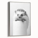 Cute Hedgehog Bathroom Wall Art - Minimalist Black and White Decor