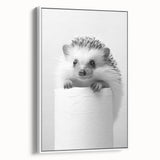 Cute Hedgehog Bathroom Wall Art - Minimalist Black and White Decor