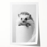 Cute Hedgehog Bathroom Wall Art - Minimalist Black and White Decor