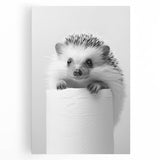 Cute Hedgehog Bathroom Wall Art - Minimalist Black and White Decor