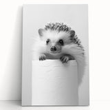 Cute Hedgehog Bathroom Wall Art - Minimalist Black and White Decor