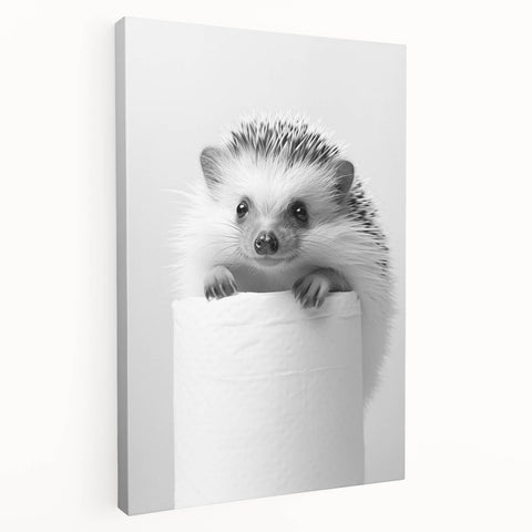 Cute Hedgehog Bathroom Wall Art - Minimalist Black and White Decor