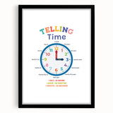 Telling Time Learning Wall Art - Kids Educational Clock Poster
