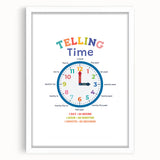Telling Time Learning Wall Art - Kids Educational Clock Poster