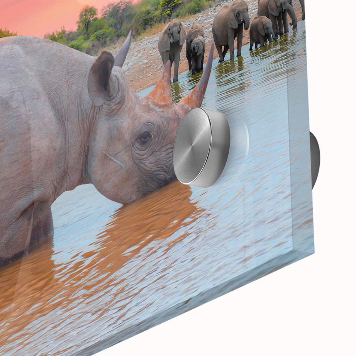 Large abstract wall art featuring a Namibian landscape in muted earth tones on acrylic glass, ideal for dining room ambiance.