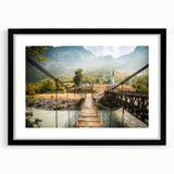 Extra large abstract art print featuring colorful, textured scenery of Albania on a black framed canvas.