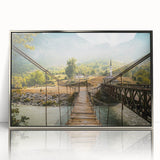 Art deco poster of an Albanian landscape in muted silver tones on a framed acrylic, suitable for modern nursery decor.