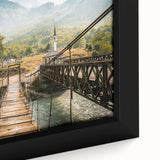 Extra large framed canvas featuring a textured, colorful depiction of a European Albanian scenery.