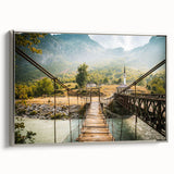 Framed canvas of a vintage-style Albanian landscape in muted earth tones, ideal for bedroom wall art.