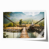 Rolled canvas print of Albanian landscape with vibrant green fields and distant mountains, ideal for art wall dining room.